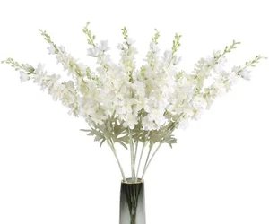 8PCS White Delphinium Artificial Flowers Larkspur Fake Flowers 33.5in Long St... - Picture 1 of 9