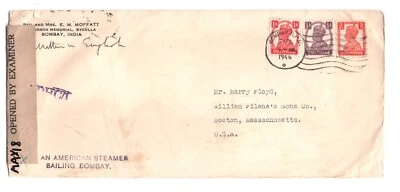 INDIA WW2 Cover Bombay AMERICAN STEAMER USA Boston Censor 1944 {samwells}MAX18 - Image 1 of 4