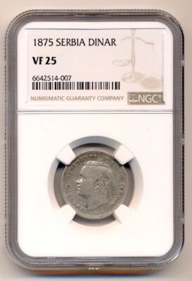 SERBIA coin 1 Dinar 1875 NGC grade VF 25 Very Fine - Image 1 of 4