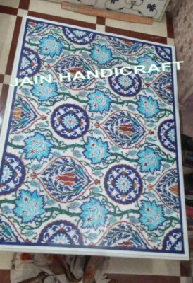 48"x31" console white Marble Table Top Coffee Dining malachite Inlay decor - Image 1 of 4