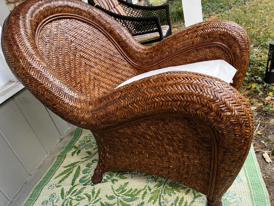 Cadeira Pottery Barn Malabar Antiga 2001 Coastal Rattan Vime Low Country - Imagem 1 de 4
