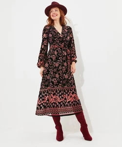 Joe Browns Women's Petite Dark Floral Tie Waist Devore Velvet Dress, Black, 8 - Picture 1 of 7