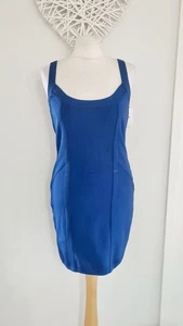 Ladies Womens Guess Cobalt Blue Strappy Bodycon Dress Size L 12 Stretchy - Picture 1 of 8
