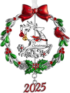 Christmas Tree Ornament Metal Silver Hanging Rotatable Design Charm Holiday Deco - Picture 1 of 12