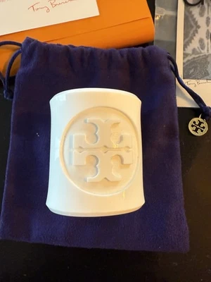 $150 TORY BURCH White Lucite Resin Logo Wide Cuff Bracelet Jewelry - Image 1 of 4