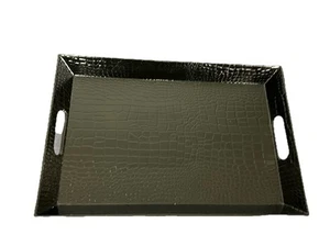 Rectangular Black Faux Leather Decorative Crocodile Serving Tray lacquered - Picture 1 of 9