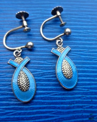 Norwegische Ohrringe Albert Scharning Sterlingsilber Emaille SCREWBACK Norwegen - Bild 1 von 4