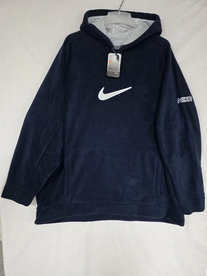 Vtg Y2K NWT Nike Navy Blue Sherpa Fleece  Hoodie BIG Center Swoosh Size 3XL  - Image 1 of 4