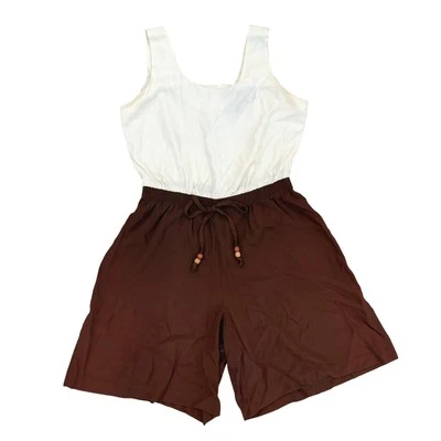 Винтажный коричневый белый комбинезон J.B. Wright Ltd с бисером на шнурке на талии 6 США 80-е - Изображение 1 из 4