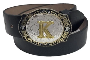 Hebilla inicial “K” (3”-”2 1/2”) apta para cinturón ancho de 1-1/2”, oferta con cinturón gratis - Imagen 1 de 2