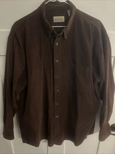 Camicia uomo St. John's Bay in velluto a coste marrone cioccolato con bottoni manica lunga taglia L - Foto 1 di 14