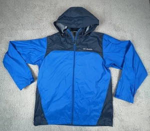 Chaqueta cortavientos Columbia para hombre mediana azul gris con capucha empaquetable cremallera completa lluvia - Imagen 1 de 9