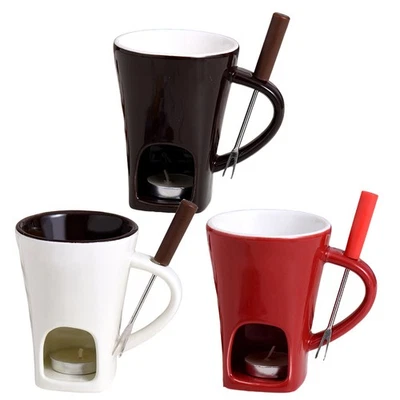 Fondue Mug Ceramic With Fork Candle Pot Personal Chocolate Melting Cup - image 1 of 4