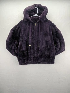 EXPRESS Faux Fur Hooded Deep Purple Teddy Jacket Sz Small w/ Gold Accents - Picture 1 of 14