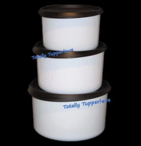 3 Tupperware Short Canisters One-Touch Set (A, B, C) White & Black NEW - Imagen 1 de 2