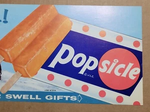 NOS Popsicle Papier Litho Werbeschild Joe Lowe 1965 Eiscreme Molkerei 16"x6" - Bild 1 von 12