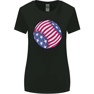Baseball USA Stars and Stripes American Flag Womens Wider Cut T-Shirt