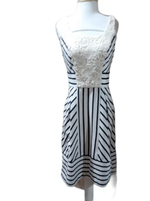 Anthropologie Maeve Chessia Striped Lace  Sleeveless Dress Size 0 Black & Ivory - Image 1 of 4