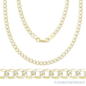 3.7mm Cuban Pave Link .925 Sterling Silver 14k Yellow Gold-Plated Chain Necklace - Picture 1 of 2