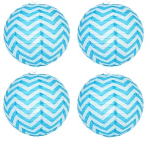 SET 4 Lanterne di Carta Giapponesi Cinese 14" Turchese Chevron Decorazione Casa Festa - Foto 1 di 2