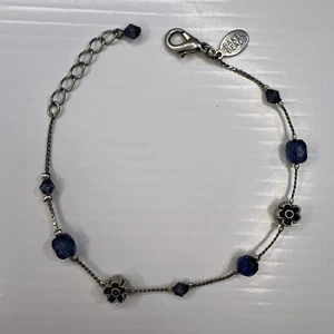 Backperlen silberfarben Kette Blumen Gänseblümchen blaue Kristalle Retro Armband 7”/8” - Bild 1 von 8