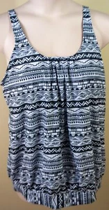 Women Black/White Print Tankini Top & Swim Bikini Bottoms 2 Piece Swimwear 18W - Picture 1 of 3