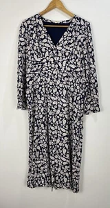 Boden Dress Women Size 12 Petite Navy Blue White Floral Paisley Midi Button Down - Picture 1 of 9