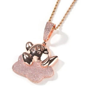 Cartoon Bear Hiphop Jewelry Gold Filled Pave Zircon Pendant Necklace Rapper Gift - Picture 1 of 15