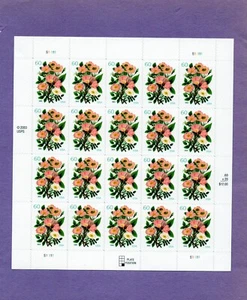 U.S. DEFINITIVE PANE OF 20 SCOTT#3837 2004 60ct PINK ROSES MNH P#S11111 - Picture 1 of 1