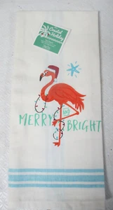 PINK FLAMINGO Geschirrtuch von Kay Dee Designs - Weihnachtstuch NEU mit Etikett - Bild 1 von 3