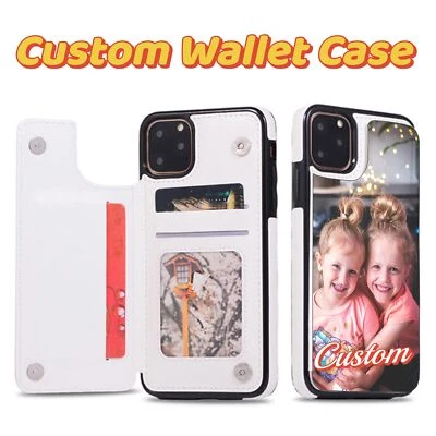 Personalised Flip PU Leather Wallet Case Cover Card Holder Custom DIY Photo Text - Image 1 of 4