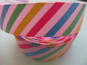 Grosgrain Rainbow Stripe Colourful Ribbon 7/8" 22mm - Picture 1 of 1