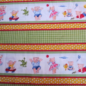 Cotton Quilt Fabric 2 1/2 yards Pigs Playing Childrens Stripe Craft Material E87 - Picture 1 of 3