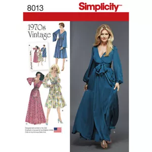 Simplicity Sewing Pattern 8013 Misses 14-22 Faux Wrap Dress Vintage 1970s - Picture 1 of 7