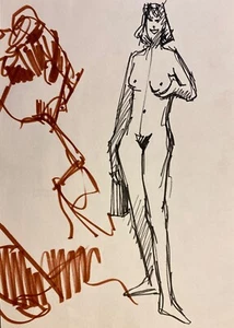 John Reilly Female Nude Grabbing Breast Drawing - Picture 1 of 2