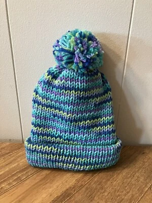 Sombrero de invierno tejido a mano azul verdoso con pompón cálido #219 para niñas pequeñas Foto 1 de 4