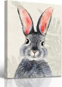 Easter Bunny Canvas Wall Art Blue Gray Cute Rabbit Pictures Wall Decor Funny Ani - Picture 1 of 6