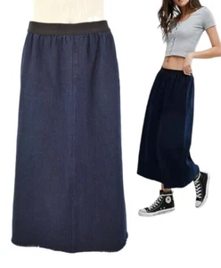 Waven Denim Skirt Tessa A Line Blue Rinse Wash Elastic Waist Raw Hem UK 6 - Picture 1 of 12