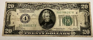 1928 $20 Green Seal federal Reserve Redeemable in Gold Note ~ VG - Picture 1 of 2