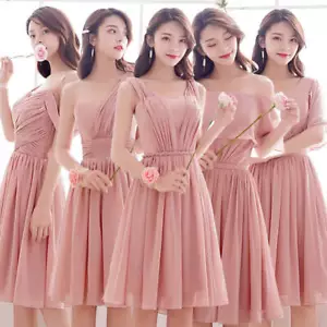 Bridesmaid Dresses Size 0 to 12 Midi Chiffon Blush Pink Wedding Party Formal New - Picture 1 of 47