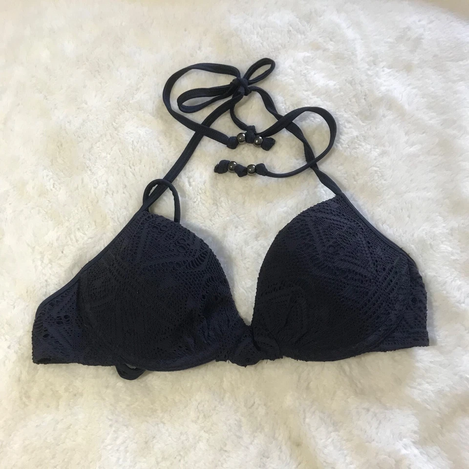 Top de natación de bikini de cuerda halter H&M talla 32A azul Foto 1 de 4