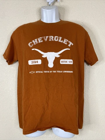 Gildan Ultra Men Size M Orange UT Texas Longhorns Chevy T Shirt Short Sleeve Cover