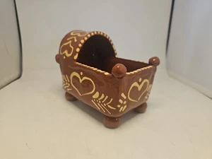 Vintage Redware Primitive Decorative Baby Crib Cradle H. Clark Earthenware - Picture 1 of 15