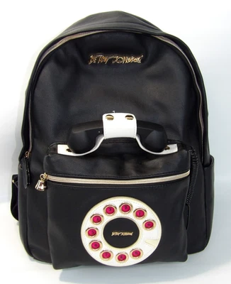 Betsey Johnson "Call Me" Phone Black 16" Backpack Kitsch Works! - Image 1 of 4