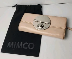 MIMCO Beige Pancake PATENT Genuine Leather Silver Turnlock Purse WALLET - Picture 1 of 9