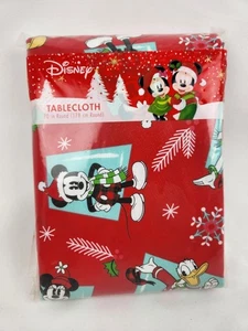 70" Round Christmas Holiday Vinyl Tablecloth Mickey Minnie Donald Daisy Flannel - Picture 1 of 5