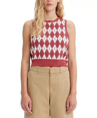 Levi's свитер жилет женщин M Париж красный Argyle Academia Топ видел на выживший - Изображение 1 из 4