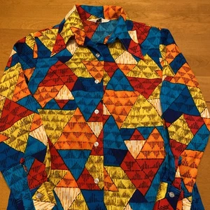 VTG Primstyle Women’s Disco 60’s 70’s L/S Shirt Colorful Groovy Fitted Size 8 - Picture 1 of 13