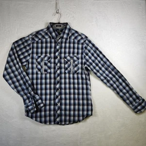 Raw State Premium Blue Plaid Shirt Slim Fit Size Medium Long Sleeve Button Up - Picture 1 of 9