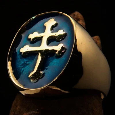 OVAL SHAPED MENS BRASS BIKER RING CROSS LORRAINE BLUE SIZE 6 - Image 1 of 4